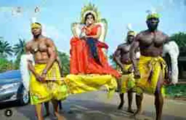 Wow: Checkout How This Nigerian Couple Made A Grand Entry To Their Traditional Wedding Just Like Royalty